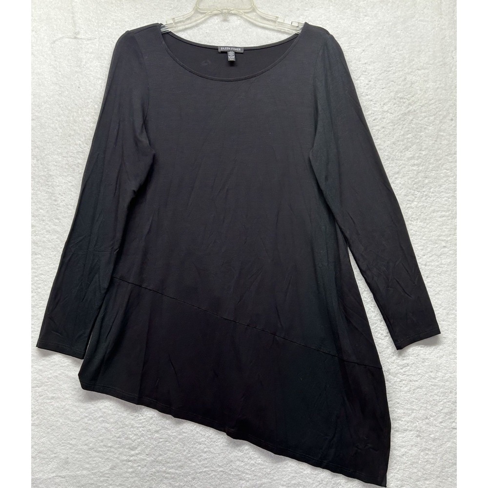 Eileen Fisher Womens Size M Black Viscose Asymmetric Blouse Top (J13)